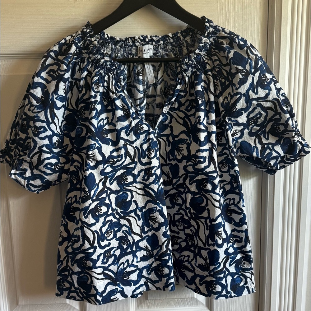 Apiece Apart Navy and White Floral Blouse